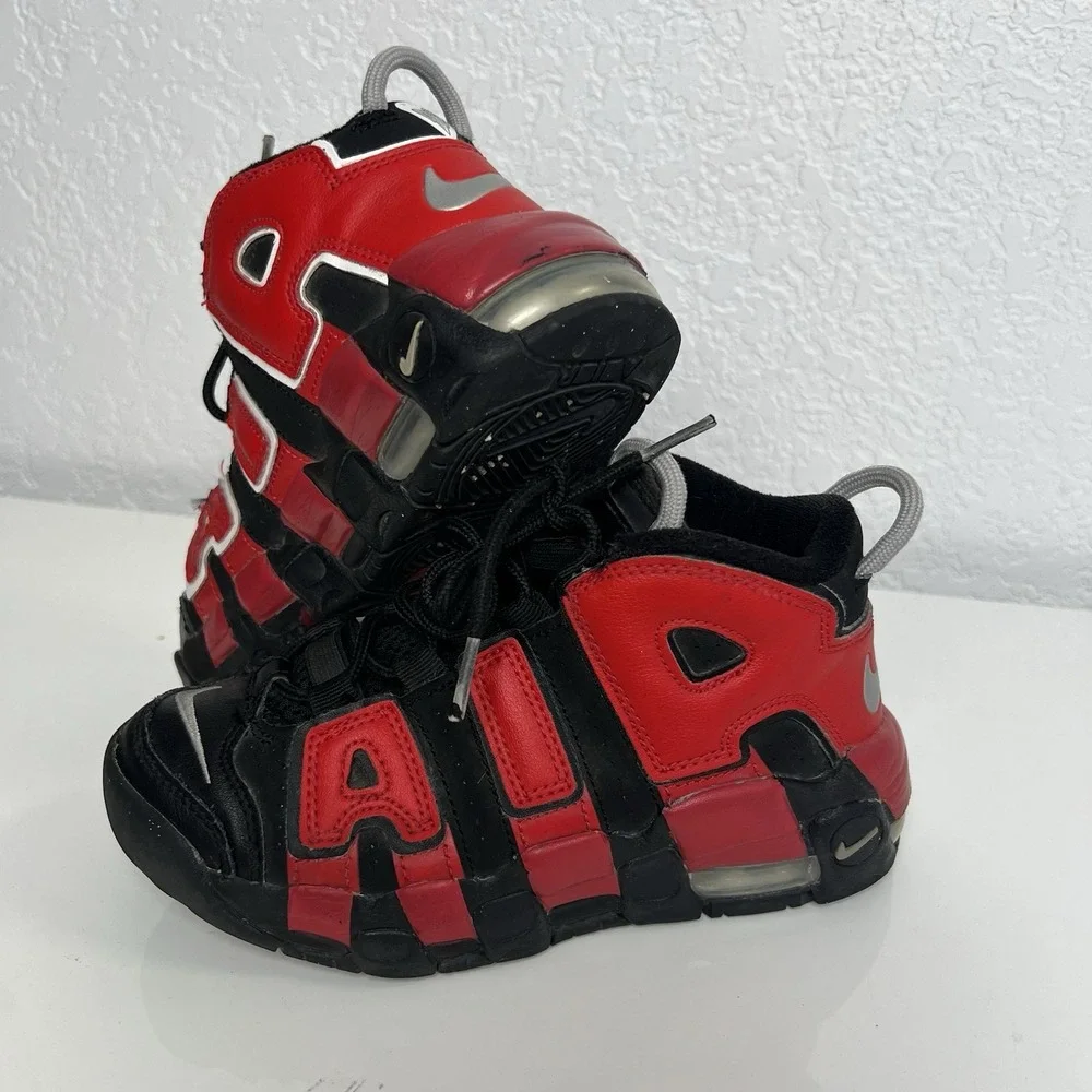 Nike Air More Uptempo PS Black University Red Kids Sneakers Sz 1.5Y Child